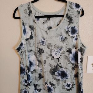 Green floral sleeveless blouse